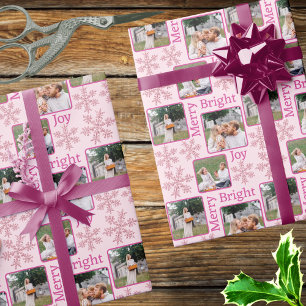 Snowflake Purple Glam 3 Photo Collage Christmas Wrapping Paper