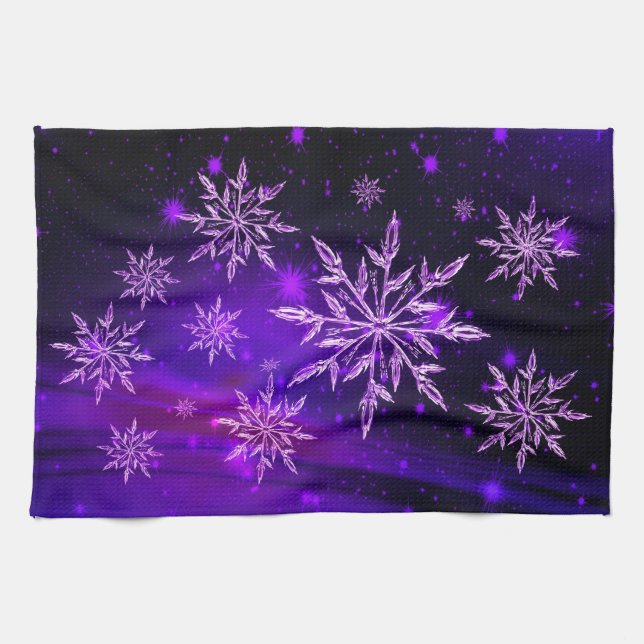 Snowflake purple pink winter cute colourful  tea towel (Horizontal)