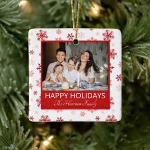 Snowflake Red 2 Photos Happy Holidays Family  Ceramic Ornament