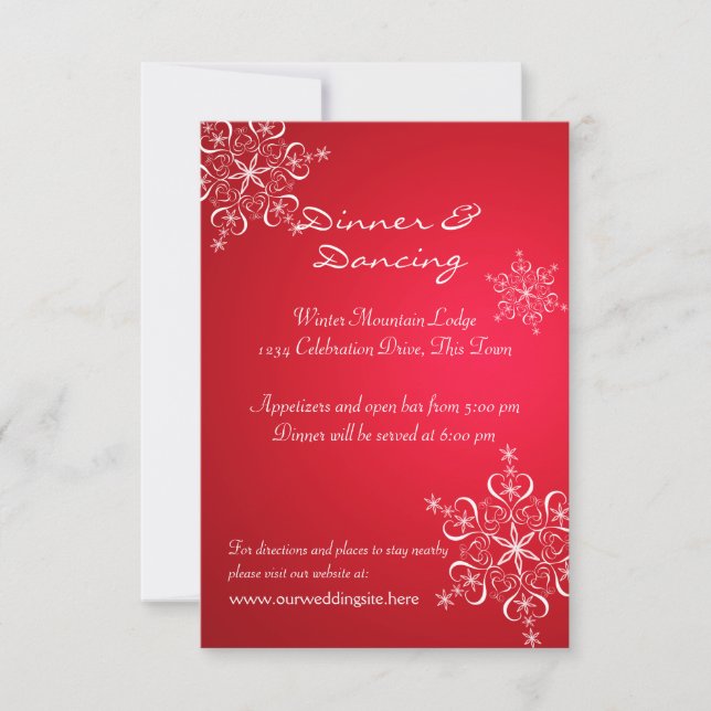 Snowflake Red 2 Winter Wedding Reception Invitation (Front)