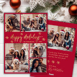 Snowflake Red and Gold 5 Photo Collage Christmas Holiday Card<br><div class="desc">Elegant Modern Calligraphy Red and Gold Snowflake 5 Photo Collage Happy Holiday Script Christmas Holidays Card. This festive, minimalist, five (5) photo holiday greeting card template features a pretty grid photo collage, some snowflake and says „Happy Holidays”! The „Happy Holidays” whimsical greeting text is written in a beautiful hand lettered...</div>