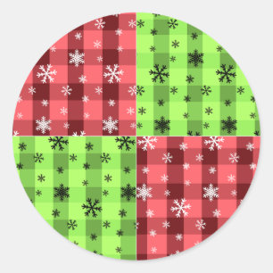 Snowflake Red and Green Plaid Holiday Classic Round Sticker