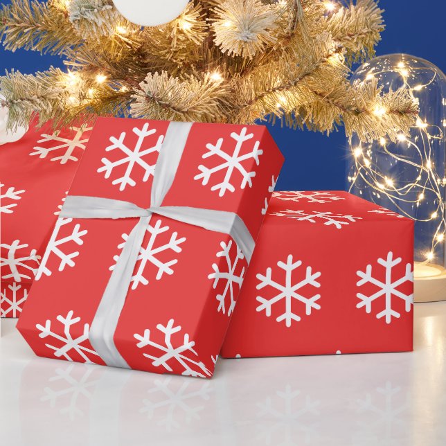 Snowflake Red Christmas Wrapping Paper (Holidays)