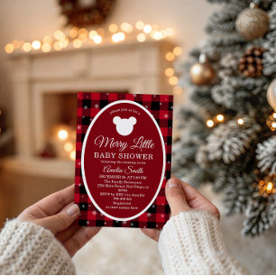 Snowflake Red Plaid Merry Little Baby Shower Invitation
