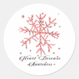 Snowflake Red Ribbon For Heart Disease Awareness Classic Round Sticker