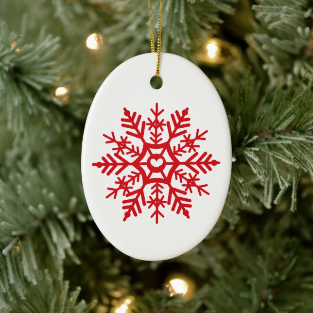 Snowflake Red Scandinavian Christmas Tree Art Ceramic Ornament (Tree)