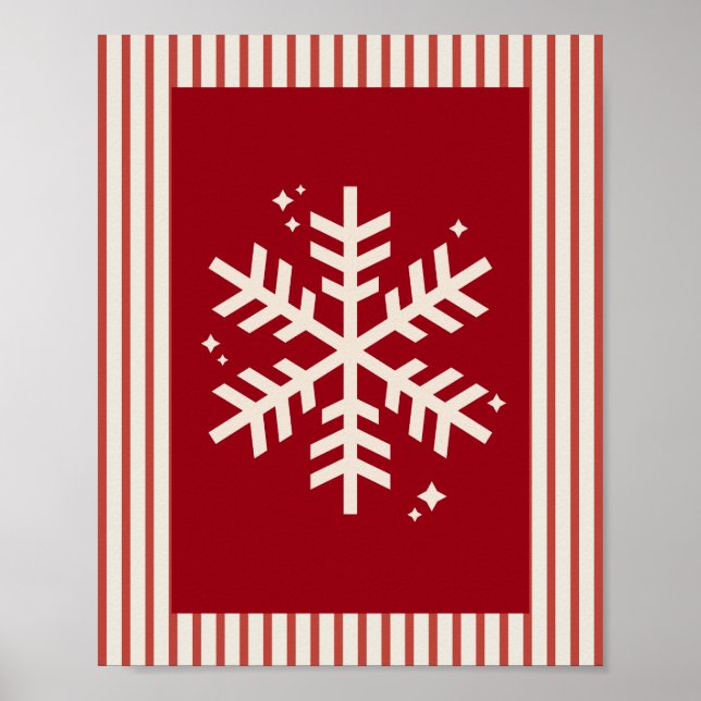 Snowflake Red Striped Poster (Front)