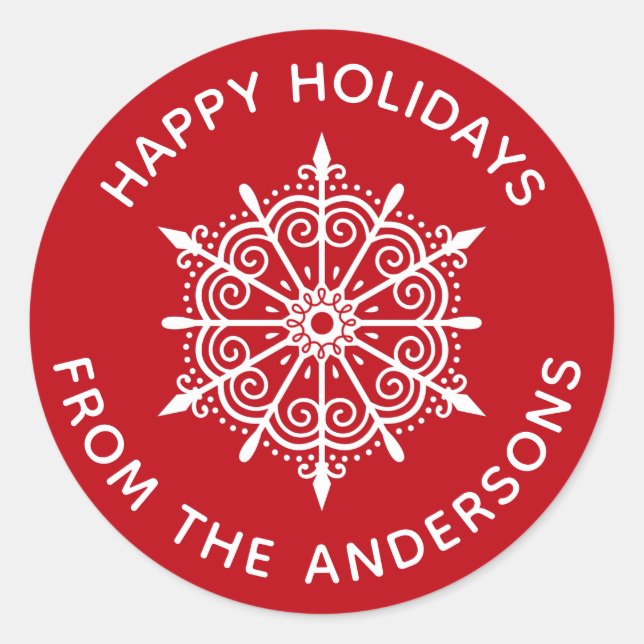 Snowflake Red White Simple Christmas Sticker (Front)
