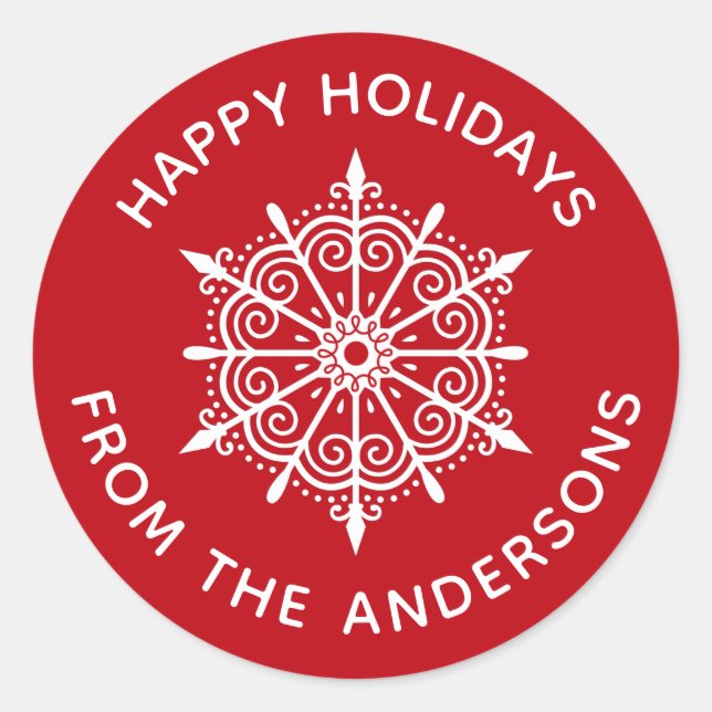 Snowflake Red White Simple Christmas Sticker (Front)