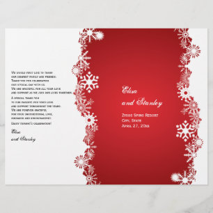 Snowflake red white wedding folded program