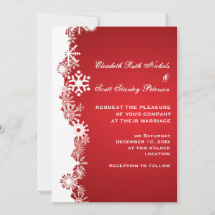 Snowflake red white winter wedding invitation