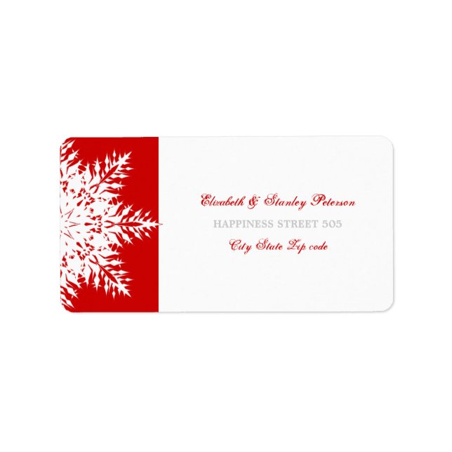 Snowflake red white winter wedding label (Front)
