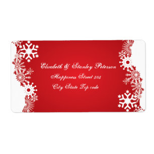 Snowflake red white winter wedding label