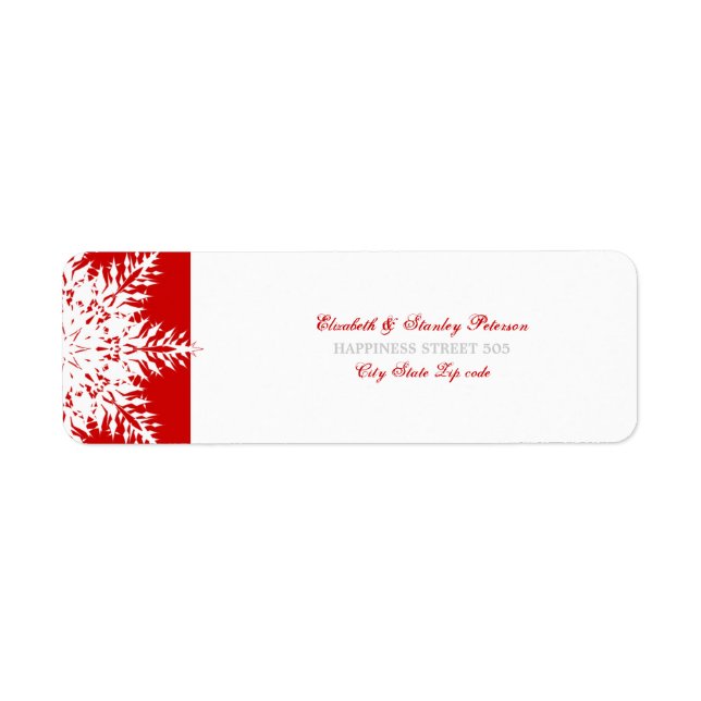Snowflake red white winter wedding label return address label (Front)