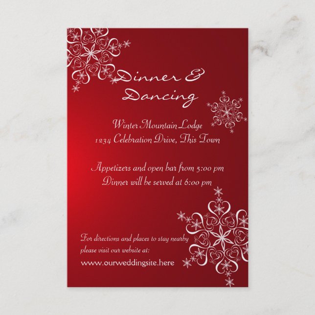 Snowflake Red Winter Wedding Reception Enclosure Card (Front)