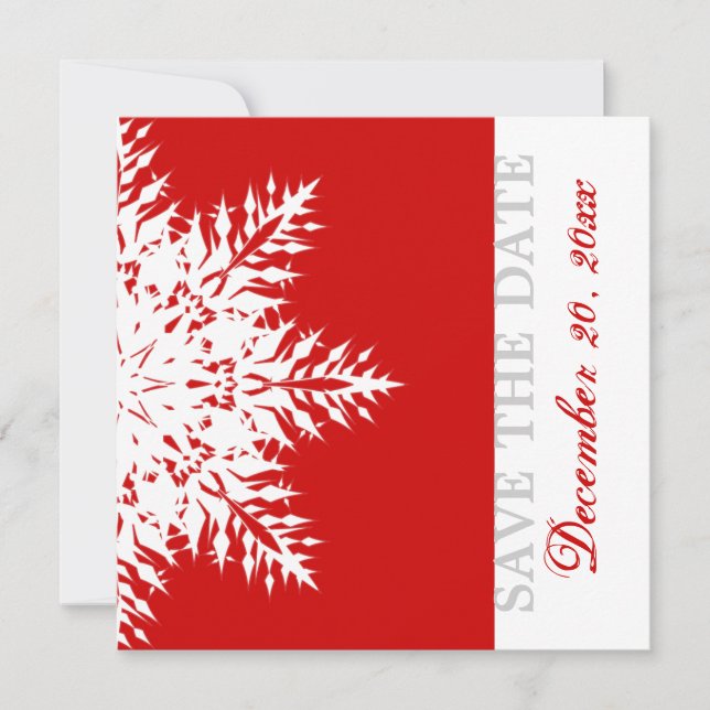 Snowflake red winter wedding Save the Date (Front)