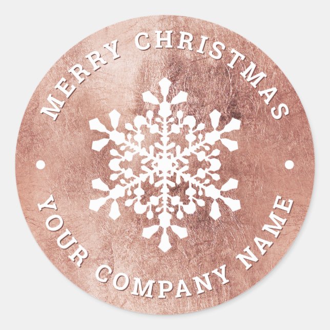 Snowflake rose gold Christmas company Classic Round Sticker (Front)