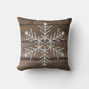Snowflake Rustic Cottage Wood Cushion