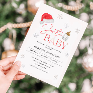 Snowflake Santa Baby Christmas Baby Shower Invitation