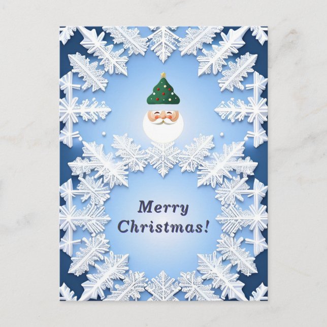 🎅 Snowflake Santa Head Festive Christmas Winter Postcard (Front)