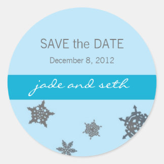 snowflake save the date classic round sticker