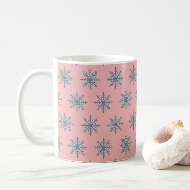 Snowflake Scandinavian Pattern Winter Valentine Co Coffee Mug (With Donut)
