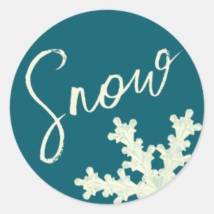 Snowflake script blue slate butter elegant winter classic round sticker