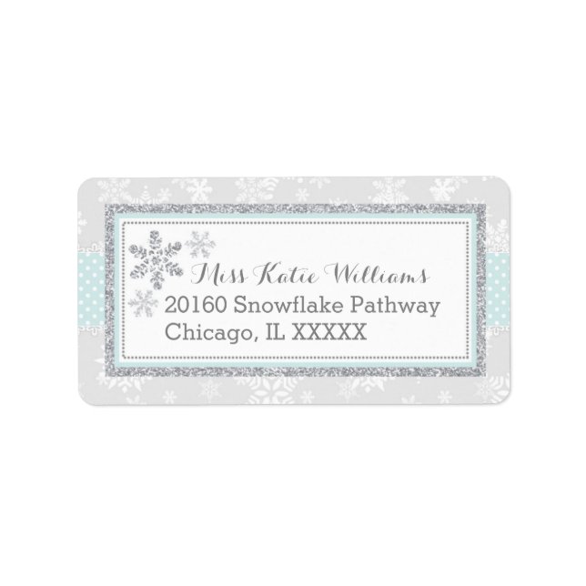 Snowflake Silver Glitter Blue Baby Boy Label (Front)