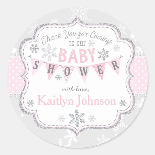 Snowflake Silver Glitter Winter Thank You Label (Front)