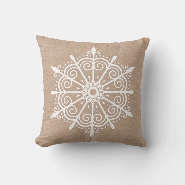 Snowflake Simple Kraft Christmas Winter Cushion (Front)