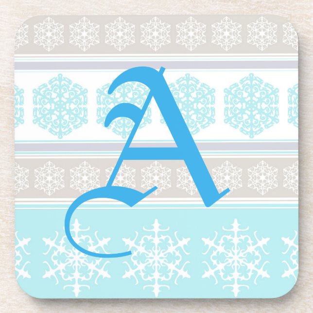 Snowflake Ski Sweater Powder Blue and Beige Coaster (Front)