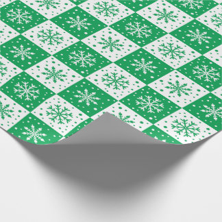 Snowflake & Snow Pattern (Green) Wrapping Paper