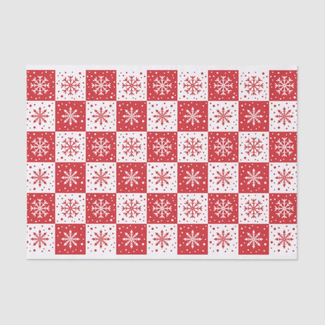 Snowflake & Snow Pattern (Red) Tissue Paper (Front)