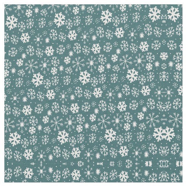 Snowflake Snowstorm In Aqua Blue Fabric (Close Up)