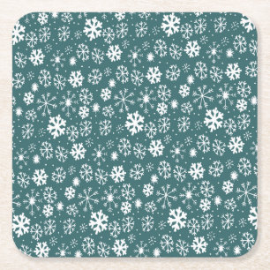 Snowflake Snowstorm In Aqua Blue Square Paper Coaster
