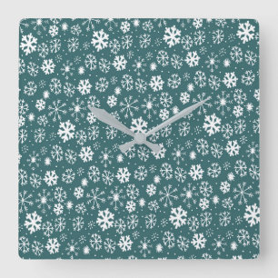Snowflake Snowstorm In Aqua Blue Square Wall Clock