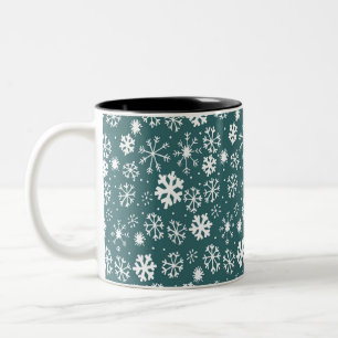 Snowflake Snowstorm In Aqua Blue Two-Tone Coffee Mug