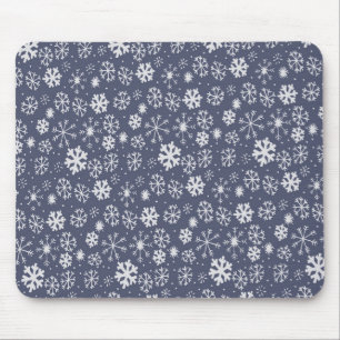 Snowflake Snowstorm In Midnight Blue Mouse Pad