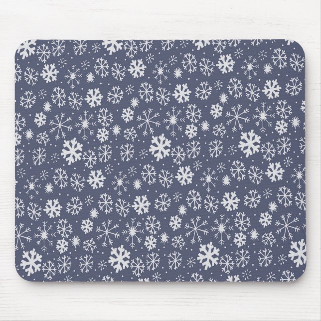 Snowflake Snowstorm In Midnight Blue Mouse Pad (Front)