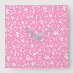 Snowflake Snowstorm In Pastel Pink Square Wall Clock