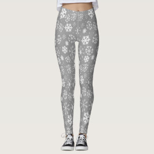 Snowflake Snowstorm In Silver Grey Leggings