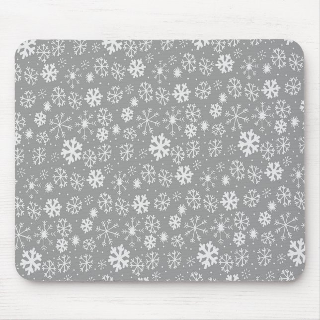 Snowflake Snowstorm In Silver Grey Mouse Pad (Front)