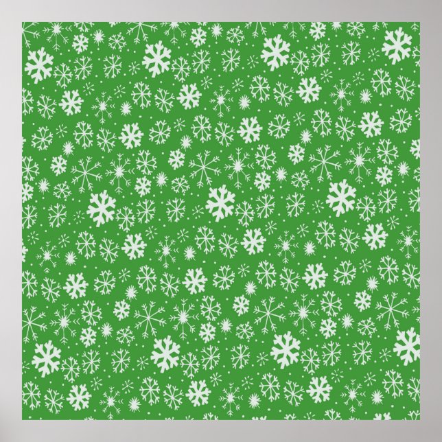 Snowflake Snowstorm With Green Background Poster (Front)