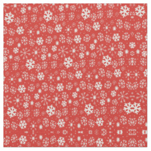 Snowflake Snowstorm With Poppy Red Background Fabric