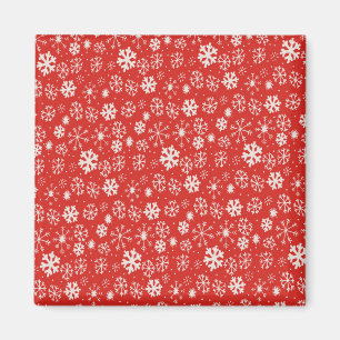 Snowflake Snowstorm With Poppy Red Background Magnet