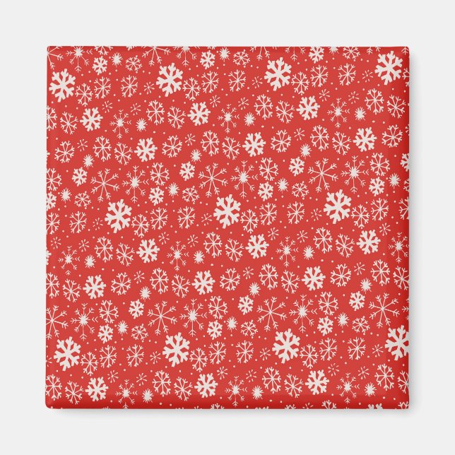 Snowflake Snowstorm With Poppy Red Background Magnet (Front)