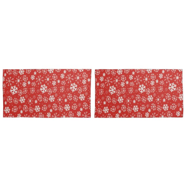 Snowflake Snowstorm With Poppy Red Background Pillowcase (Front-Set)