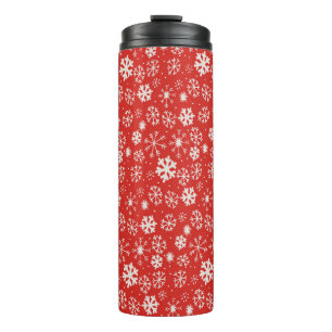 Snowflake Snowstorm With Poppy Red Background Thermal Tumbler