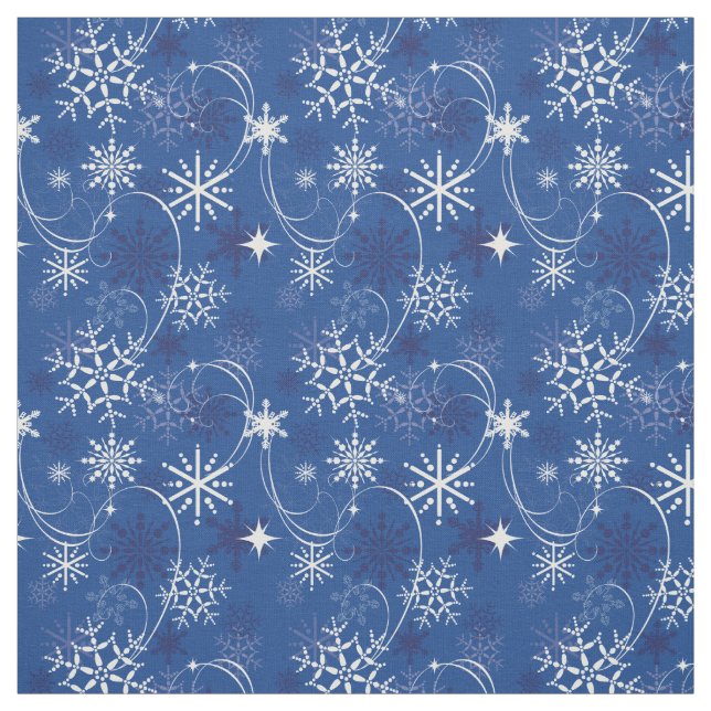 Snowflake Sparkle Blue and White Winter Fabric (Swatch)