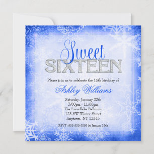 Snowflake Sparkle Blue Winter Wonderland Sweet 16 Invitation